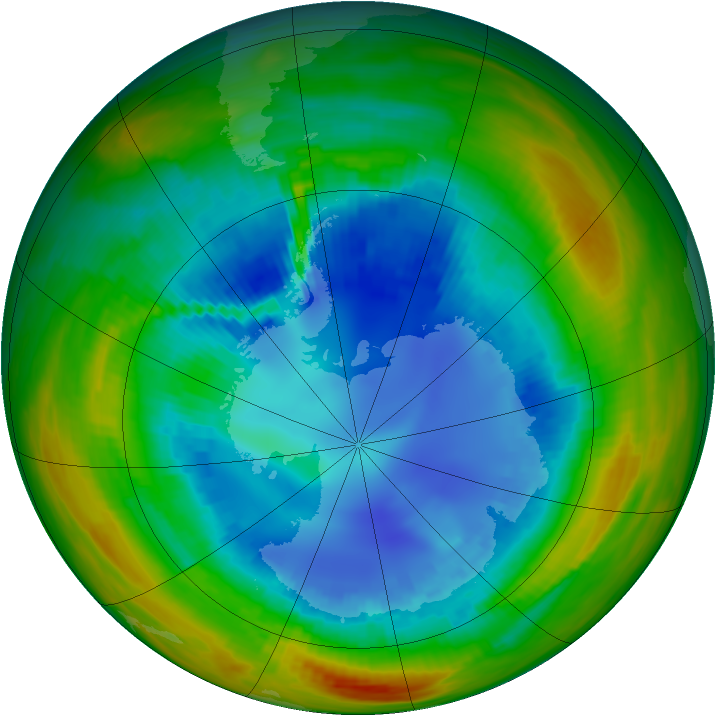 Antarctic ozone map for 22 August 1991